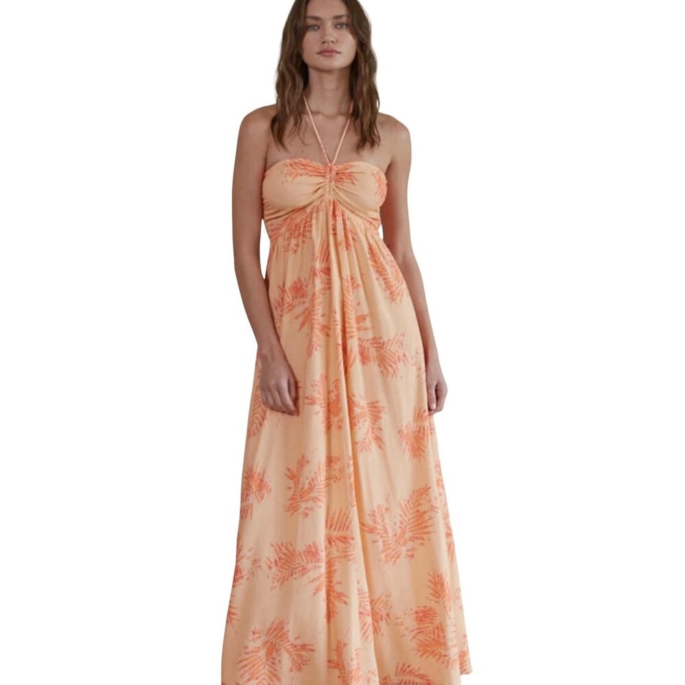 NWT By Together Halter Maxi Dress MED Smocked Back Linen Blend Summer Vacation